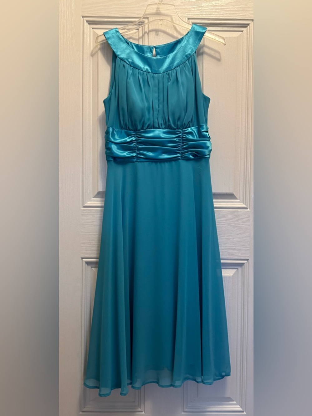 Dress Barn Teal Satin-Trim Midi Dress